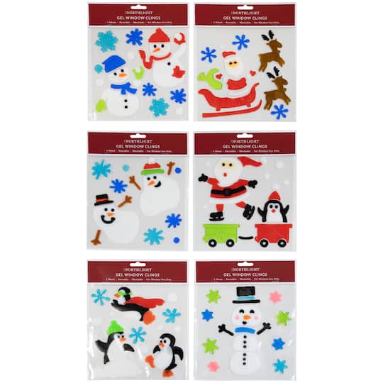 Double-Sided Christmas Gel Window Clings, 6ct.